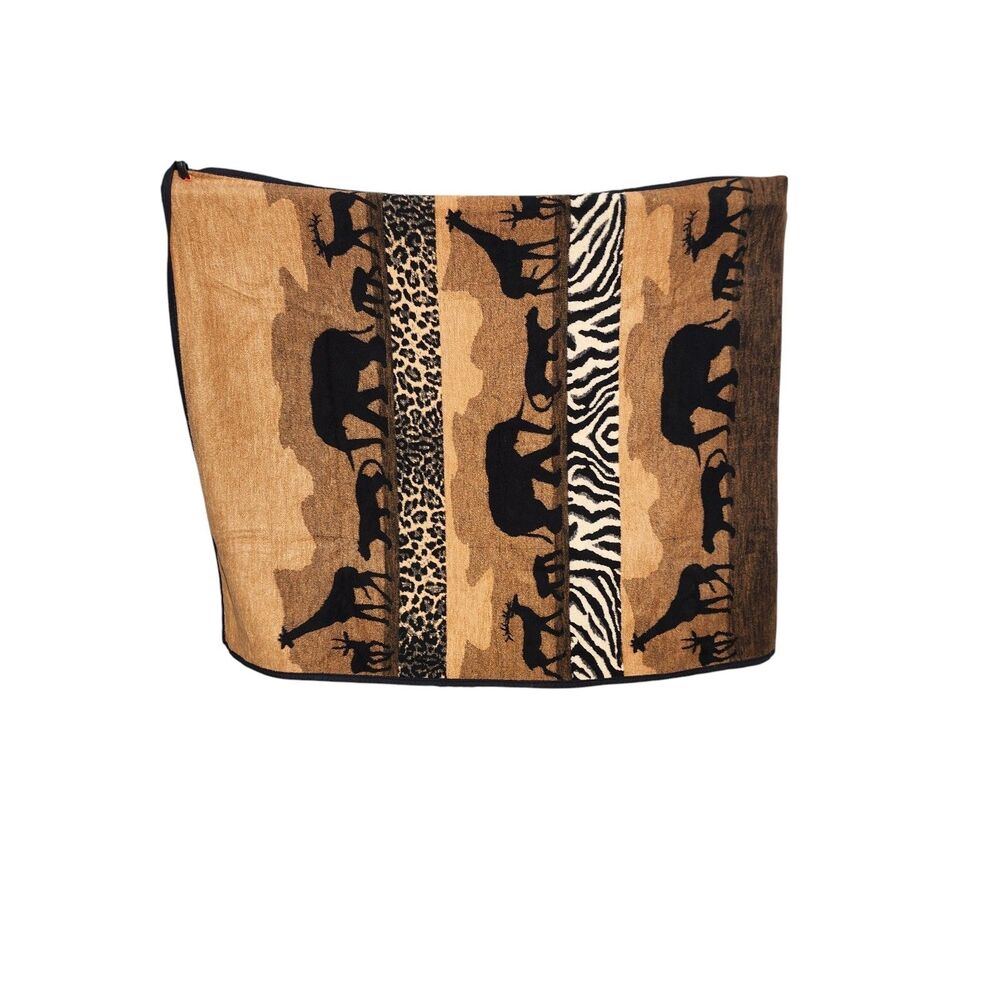 Vintage Aurora Safari Animal‎ Blanket 80x57 Zebra Giraffe Elephant Jungle Throw